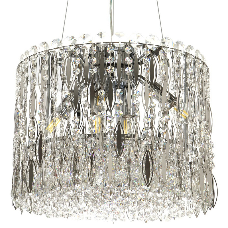 Круглая люстра с металлическими и хрустальными подвесками Bonnay Crystal Chrome Chandelier Прозрачное Стекло Хром Круглая люстра с металлическими и хрустальными подвесками Bonnay Crystal Chrome Chandelier Прозрачное Стекло Хром в Челябинске | Loft Concept
