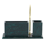 Настольный письменный набор с гербом России и часами из природного камня змеевик Successful Leader варинант исполнения - 3 | Loft Concept в Челябинске