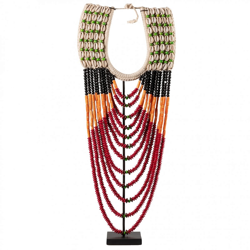 Африканское Ожерелье на подставке NECKLACE BLACK ORANGE RED ON STAND Черный Красный в Челябинске | Loft Concept 