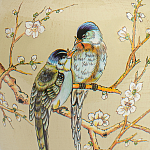 Настольная лампа бежевая с изображением птиц Slip Away варинант исполнения - 6 | Loft Concept в Челябинске