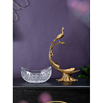 Чаша из прозрачного стекла на бронзовой подставке в виде павлина с рельефным хвостом Eden Garden варинант исполнения - 7 | Loft Concept в Челябинске