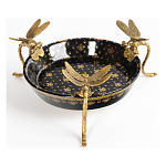 Блюдо черного цвета из фрафора на бронзовых ножках в виде стрекоз Eden Garden варинант исполнения - 1 | Loft Concept в Челябинске