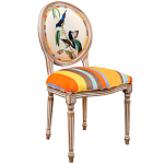 Стул бежевый в разноцветную полоску из натурального бука с изображением птиц и цветов Blooming Blue Birds Colorful Stripes Chair варинант исполнения - 2 | Loft Concept в Челябинске