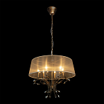 Люстра подвесная круглая с тканевым полупрозрачным абажуром и подвесками 6 ламп Gilded Elegance варинант исполнения - 3 | Loft Concept в Челябинске