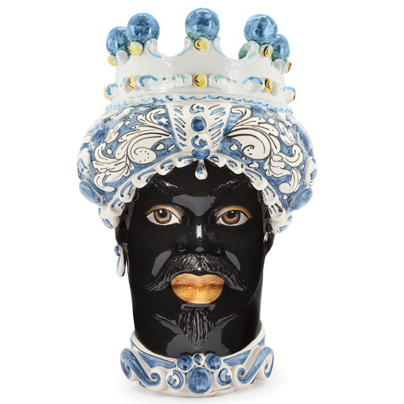 Ваза VASE MORO MAN ORNATE H41 blue Синий Черный в Челябинске | Loft Concept 
