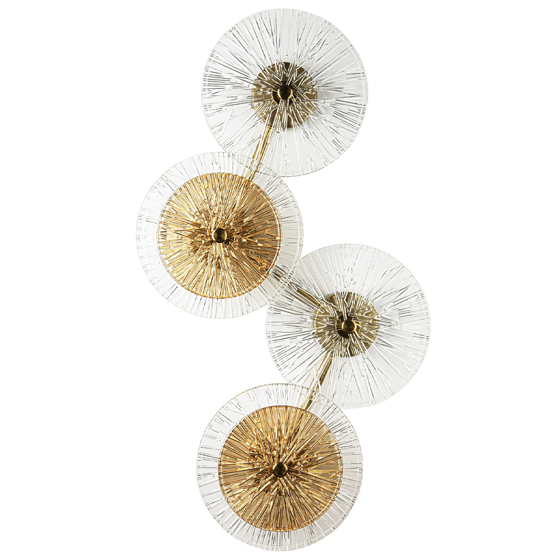 Бра с 4-мя плафонами в форме диска из рельефного коричневого стекла Decorative Four Glass Discs Wall Lamp Латунь Прозрачное Стекло Бра с 4-мя плафонами в форме диска из рельефного коричневого стекла Decorative Four Glass Discs Wall Lamp Латунь Прозрачное Стекло в Челябинске | Loft Concept