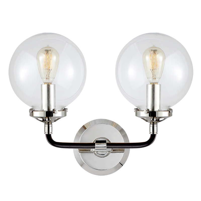 Бра Бистро Globe Clear Glass Double Sconce Nickel  в Челябинске | Loft Concept 