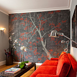 Обои ручная роспись Summer Night Blossom Original colourway on Edo Night painted silk варинант исполнения - 2 | Loft Concept в Челябинске