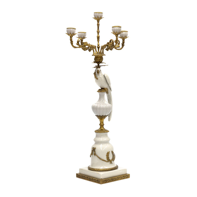 Подсвечник белый Попугай из фарфора с бронзовыми элементами Eden Garden Белый Бронза в Челябинске | Loft Concept 