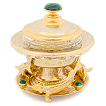 Икорница c декором "Три стерлядки" с гравировкой и натуральным камнем Малахит Decorative Cavair Dishes варинант исполнения - 1 | Loft Concept в Челябинске