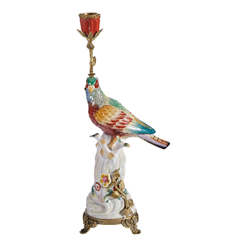 Подсвечник с попугаем из фарфора с бронзовыми элементами Eden Garden Мульти Бронза в Челябинске | Loft Concept 