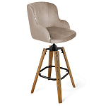 Барный стул со спинкой и подлокотниками на 4-х коричневых ножках Бежевый Велюр Ava Charm варинант исполнения - 1 | Loft Concept в Челябинске