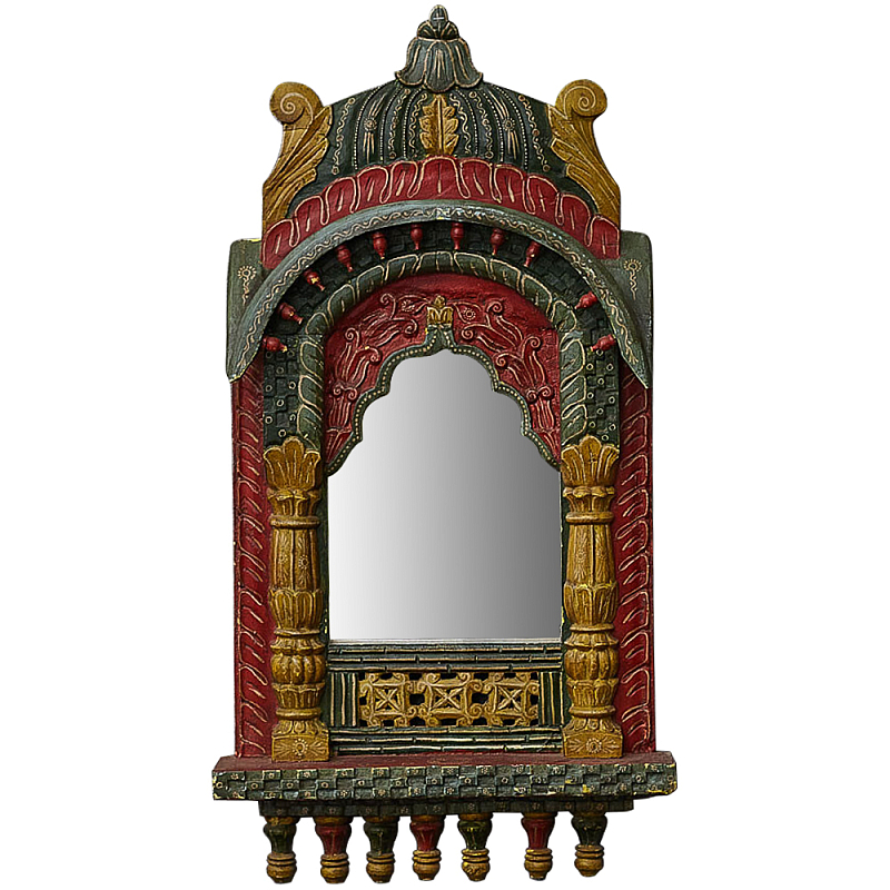 Настенное зеркало в резной раме из тропического дерева Carved Wood Mirror Colorful Красный Зеленый Желтый Настенное зеркало в резной раме из тропического дерева Carved Wood Mirror Colorful Красный Зеленый Желтый в Челябинске | Loft Concept