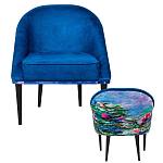 Кресло из натурального бука синее с цветочным принтом Impressionism in Art варинант исполнения - 2 | Loft Concept в Челябинске