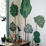 Обои с вышивкой ручной работы Mughal Trees Original colourway on linen варинант исполнения - 1 | Loft Concept в Челябинске