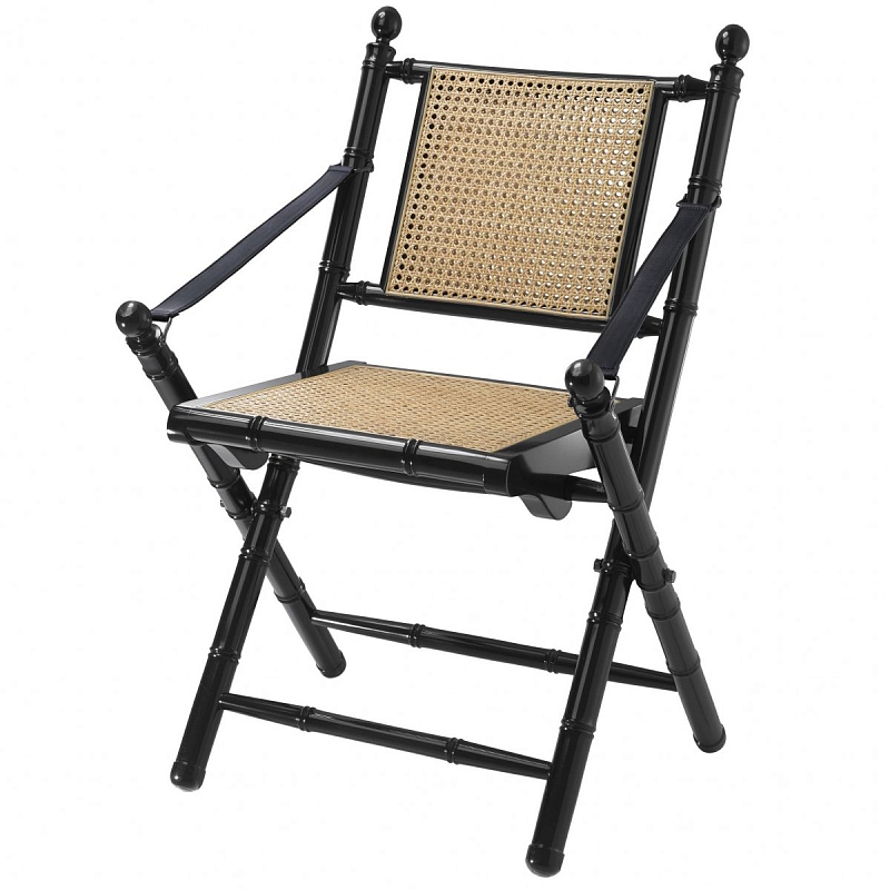 Стул Eichholtz Folding Chair Bolsena Black Черный Бежевый в Челябинске | Loft Concept 