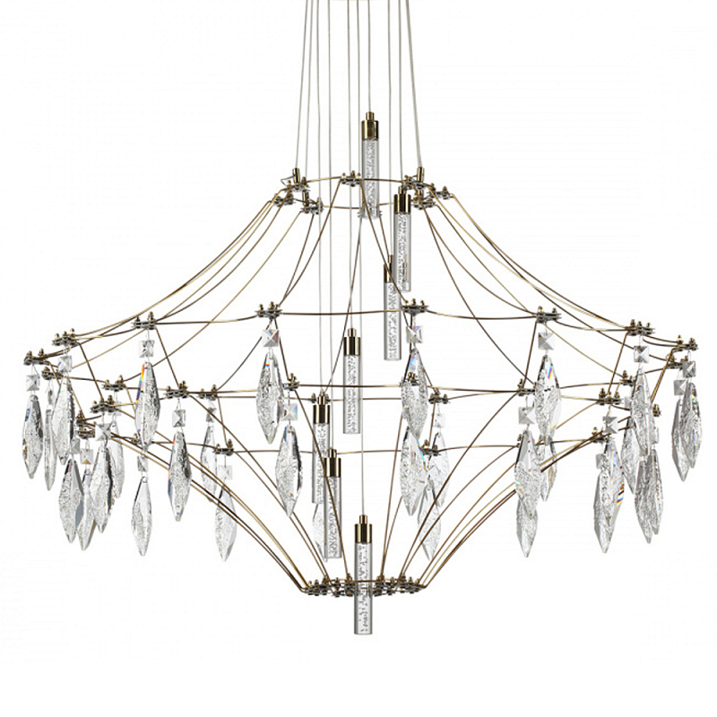 Люстра подвесная из металла с прозрачными подвесками из хрусталя Quasar 93 Золотой Хром в Челябинске | Loft Concept 