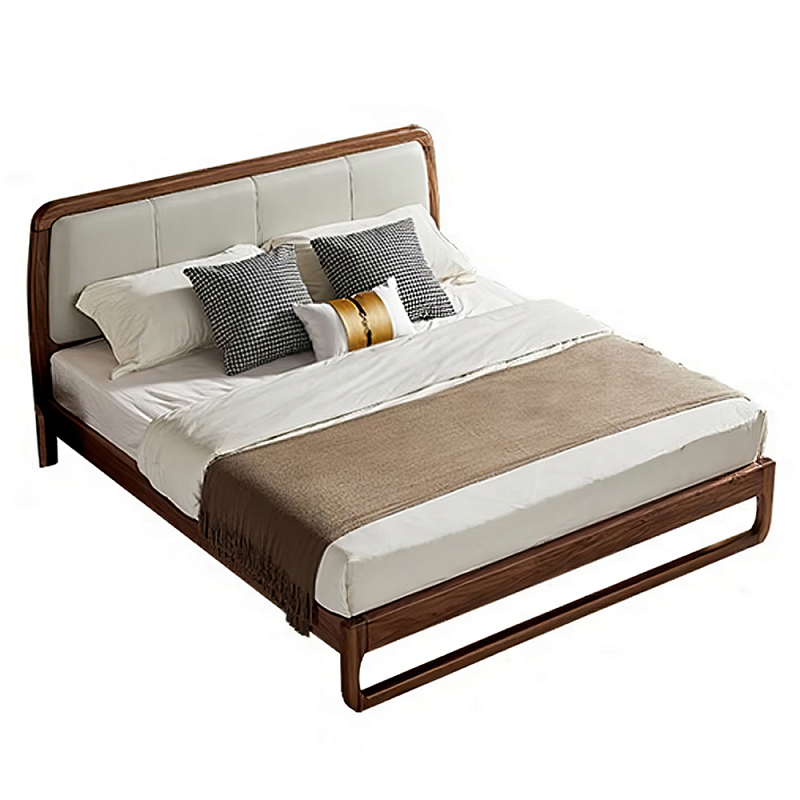 Кровать двуспальная с деревянным каркасом и мягким изголовьем Walnut Bed Орех Кровать двуспальная с деревянным каркасом и мягким изголовьем Walnut Bed Орех в Челябинске | Loft Concept