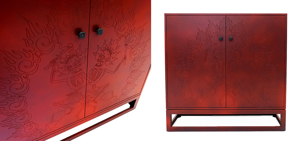 Красный комод с рельефным рисунком Red Dresser India Красный комод с рельефным рисунком Red Dresser India - Loft-Concept в Челябинске