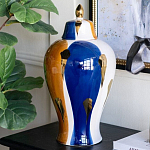Ваза с крышкой и мазками синего и золого цвета на белом фоне Chinoiserie Ceramics варинант исполнения - 3 | Loft Concept в Челябинске