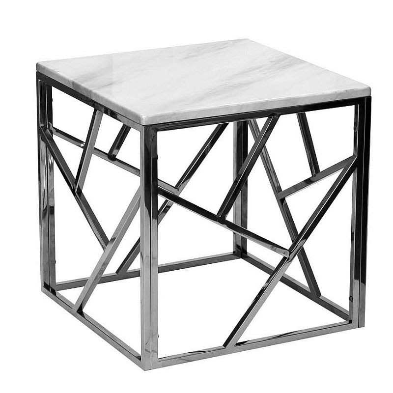 Приставной стол Serene Furnishing Chrome Marble Top Side Table Хром Белый Приставной стол Serene Furnishing Chrome Marble Top Side Table Хром Белый в Челябинске | Loft Concept