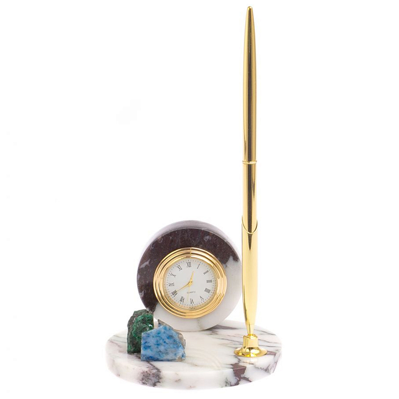 Часы настольные с шариковой металлической ручкой из натурального камня Stone Clock Белый Черный Коричневый Зеленый Голубой Золотой Часы настольные с шариковой металлической ручкой из натурального камня Stone Clock Белый Черный Коричневый Зеленый Голубой Золотой в Челябинске | Loft Concept