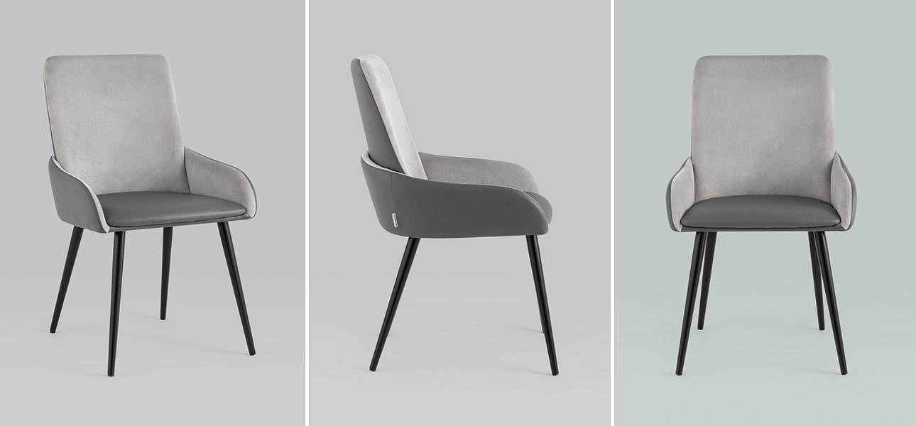 Стул Munchen Chair Серая Экокожа Серый Велюр Стул Munchen Chair Серая Экокожа Серый Велюр - Loft-Concept в Челябинске
