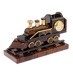 Часы настольные в виде паровоза из натурального камня Обсидиан Train Stone Clock варинант исполнения - 5 | Loft Concept в Челябинске