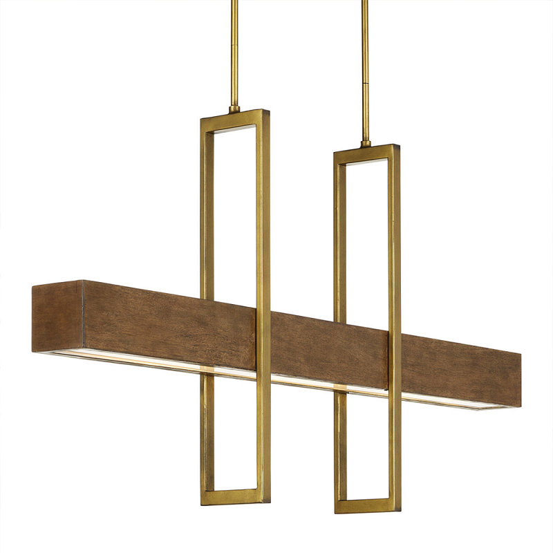 Люстра линейная прямоугольная Wooden Straight Shapes Коричневый Латунь Люстра линейная прямоугольная Wooden Straight Shapes Коричневый Латунь в Челябинске | Loft Concept