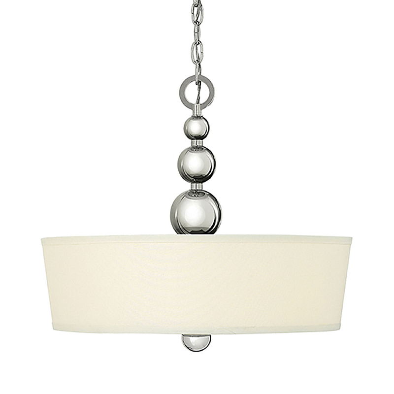 Люстра подвесная с белым тканевым цилиндрическим абажуром и декоративными шарами Hinkley Латунь Никель Бежевый в Челябинске | Loft Concept 
