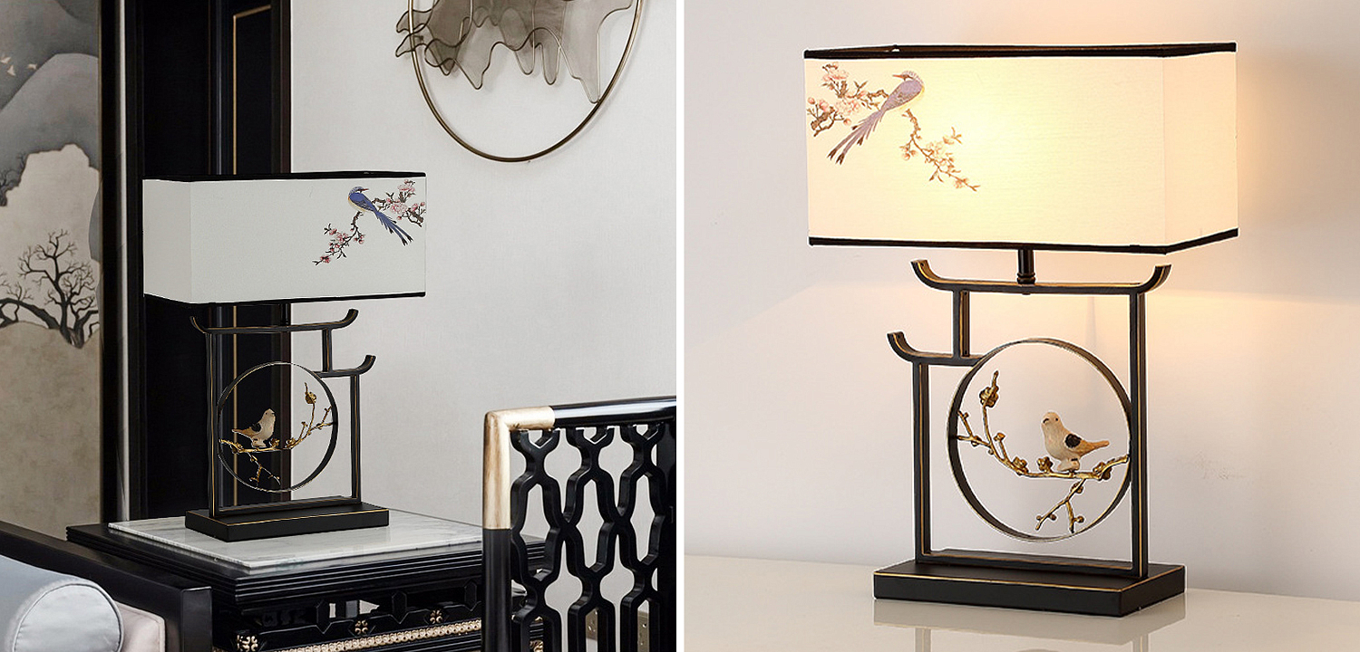 Настольная лампа с абажуром Bird Chinese Style Modern Table Lamp Настольная лампа с абажуром Bird Chinese Style Modern Table Lamp - Loft-Concept в Челябинске
