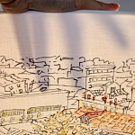 Настольная лампа с принтом на белом тканевом абажуре Roof Garden Lamp варинант исполнения - 2 | Loft Concept в Челябинске