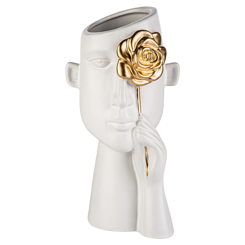Ваза керамическая Face forever Flower Белый Золотой Ваза керамическая Face forever Flower Белый Золотой в Челябинске | Loft Concept