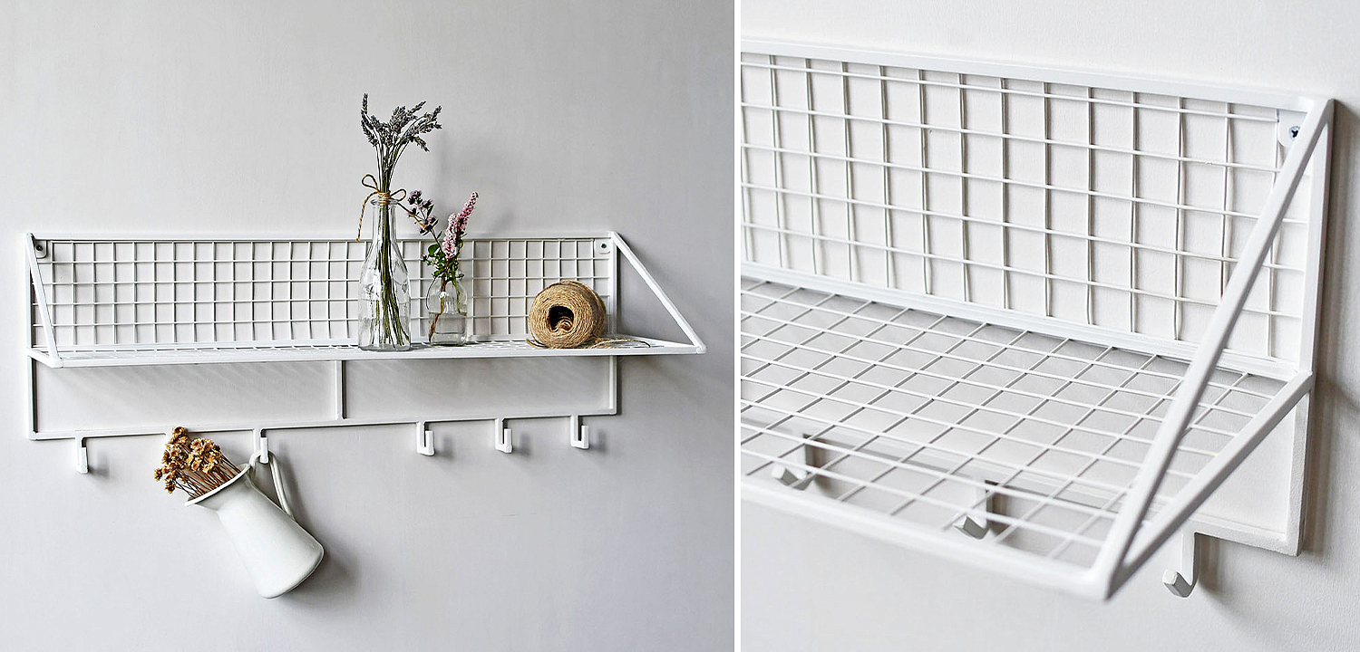 Вешалка с полкой Rhian Industrial Metal Rust Shelf White Вешалка с полкой Rhian Industrial Metal Rust Shelf White - Loft-Concept в Челябинске