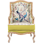 Кресло из натурального бука бежевое с изображением птиц и цветов Beige Green Chinoiserie Garden Armchair варинант исполнения - 1 | Loft Concept в Челябинске