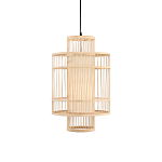 Подвесной светильник из деревянных прутьев с плафоном из натуральной ткани Light Inside the Cell варинант исполнения - 2 | Loft Concept в Челябинске