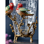 Ваза стеклянная прозрачная с бронзовым основанием в виде ветвей и фарфоровыми птичками Eden Garden варинант исполнения - 5 | Loft Concept в Челябинске