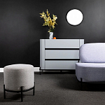 Круглый пуф на металлических ножках с обивкой из рогожки Casey Poof варинант исполнения - 4 | Loft Concept в Челябинске