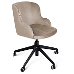 Стул с мягкой бежевой обивкой из велюра и подъемно-поворотным механизмом на черных колесиках Harper Beige варинант исполнения - 1 | Loft Concept в Челябинске