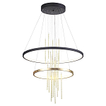 Люстра подвесная с 2-мя круглыми подвесами в черном и золотистом цвете и вертикальными подвесками Ring Horizontal варинант исполнения - 2 | Loft Concept в Челябинске