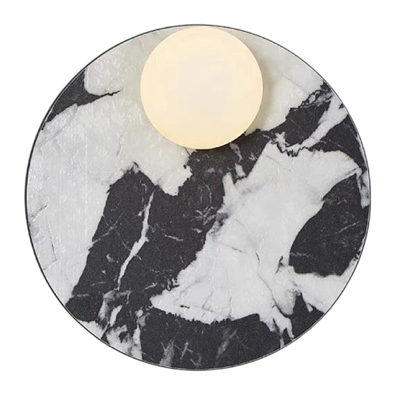 Бра круглое с каменным черно-белым основанием и плафоном из стекла Shaw Marble Lighting Белый Черный Бра круглое с каменным черно-белым основанием и плафоном из стекла Shaw Marble Lighting Белый Черный в Челябинске | Loft Concept