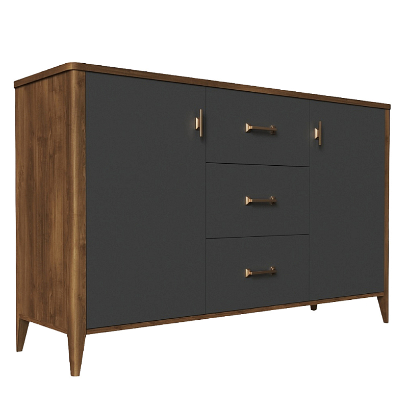 Комод с тремя ящиками и дверцами из массива бука Tasteful Furniture Серый в Челябинске | Loft Concept 