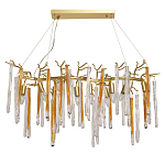 Люстра линейная золотого цвета с декоративными ветвями и длинными стеклянными подвесками в форме сосулек Droplet Chandelier варинант исполнения - 1 | Loft Concept в Челябинске