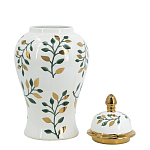 Ваза белая с крышкой с рисунком зеленых и золотых листьев 40 см Chinoiserie Ceramics варинант исполнения - 2 | Loft Concept в Челябинске