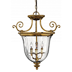 Люстра подвесная цвета латунь с прозрачным стеклянным плафоном и тремя лампами в классическом стиле на цепи Hinkley варинант исполнения - 1 | Loft Concept в Челябинске
