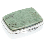 Таблетница карманная прямоугольная с 2-мя отделениями с зеркалом и накладкой из натурального камня Жадеит Silver Stone Pillboxes варинант исполнения - 1 | Loft Concept в Челябинске