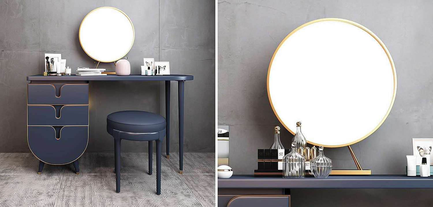 Комплект из туалетного стола, зеркала и пуфа Conna Dressing Table Blue Комплект из туалетного стола, зеркала и пуфа Conna Dressing Table Blue - Loft-Concept в Челябинске