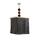 Люстра квадратная с бахромой и подвесом из деревянных бусин Psyche варинант исполнения - 1 | Loft Concept в Челябинске