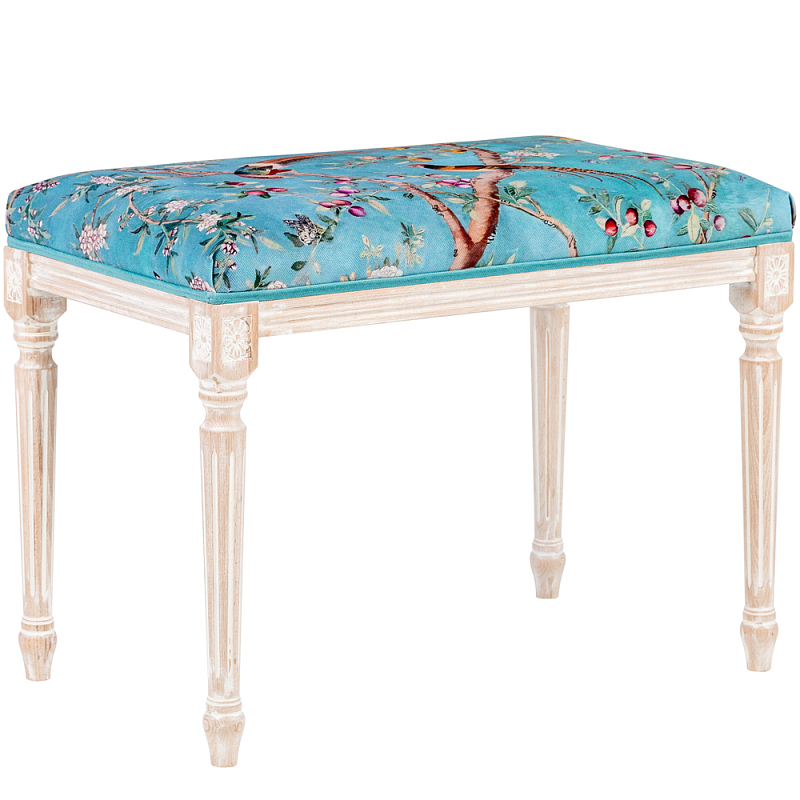 Банкетка из массива бука с цветочным принтом Turquoise Beige Chinoiserie Imperial Garden Banquette Бирюзовый Мульти Бежевый Банкетка из массива бука с цветочным принтом Turquoise Beige Chinoiserie Imperial Garden Banquette Бирюзовый Мульти Бежевый в Челябинске | Loft Concept