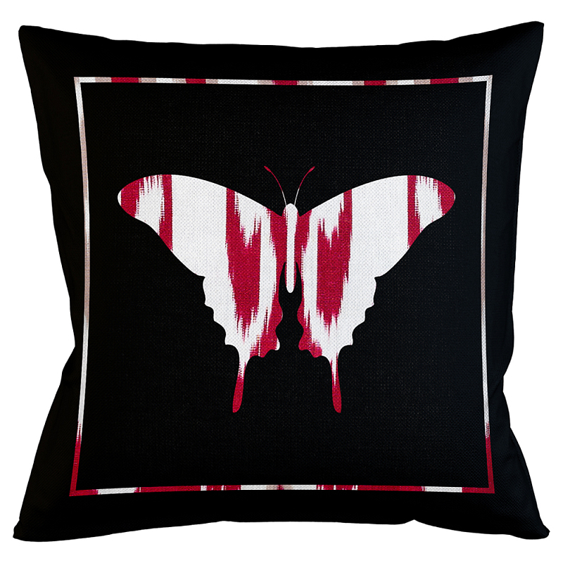 Подушка декоративная бабочка с красным узором Ikat Pattern Черный Белый Красный Бежевый Подушка декоративная бабочка с красным узором Ikat Pattern Черный Белый Красный Бежевый в Челябинске | Loft Concept